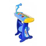 Vaikiškas pianinas su mikrofonu ir kėdute - mėlynas
